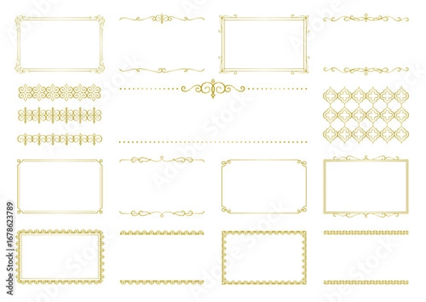 Fototapeta vintage frame set 9_gold／サンプルテキスト・背景無しで使いやすいビンテージフレーム・モロッカン・ビクトリアンオーナメントのセット9／ゴールド