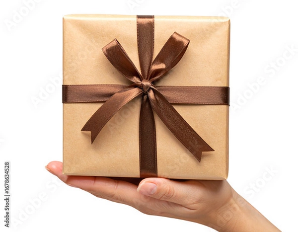 Fototapeta hand holding gift box isolated on white