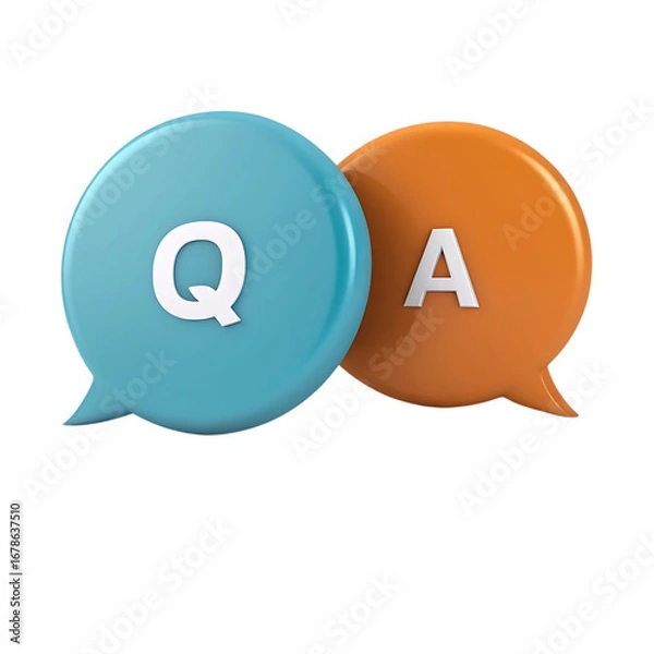 Fototapeta Two speech bubbles with q and a letters representing questions and answers isolated on transparent background