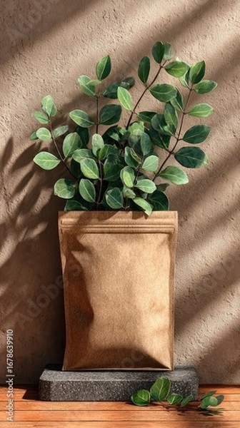 Obraz Beige paper pouch with greenery