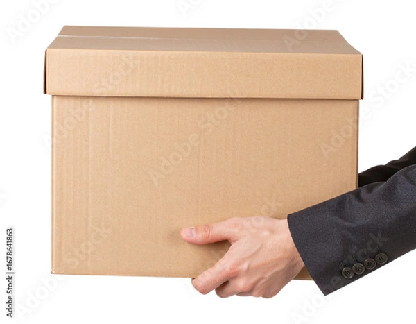 Fototapeta man holding a cardboard box