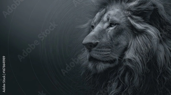 Fototapeta Powerful Lion Logo Design With Abstract Line Art and Gradient Tones