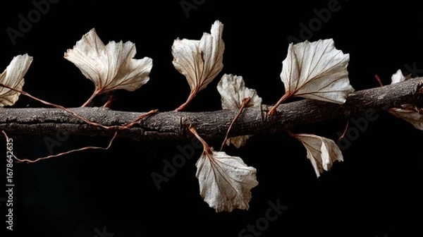 Fototapeta Drying White Leaves on a Cracking Branch