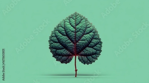 Obraz Single vibrant leaf against mint backdrop