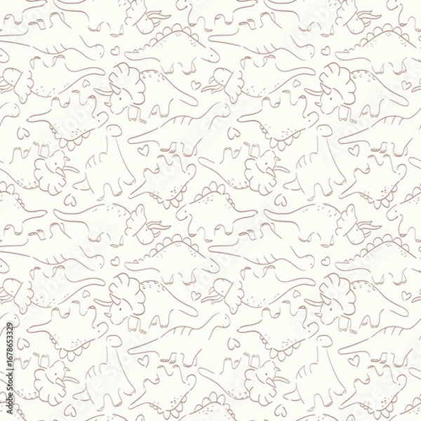 Fototapeta Seamless vector pattern with playful dinosaurs