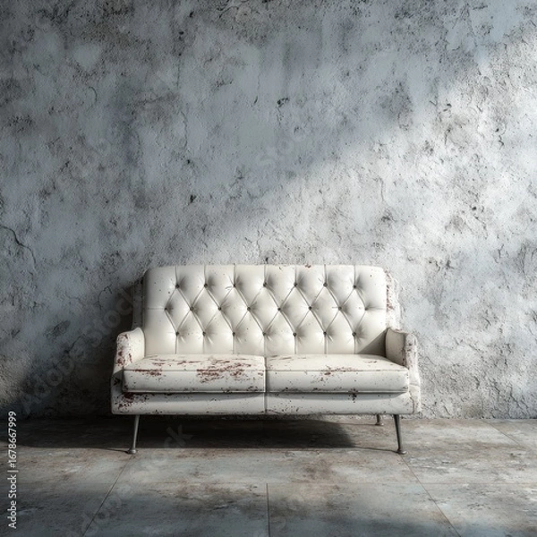Obraz Aged cream couch, weathered wall