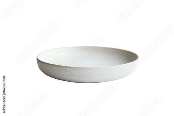 Fototapeta Simple white ceramic bowl with a subtle texture isolated on transparent background. White round ceramic plate shown from a side view isolated on white background.