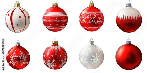 Obraz Set of Red and White Christmas Ball Ornaments with Patterns PNGd