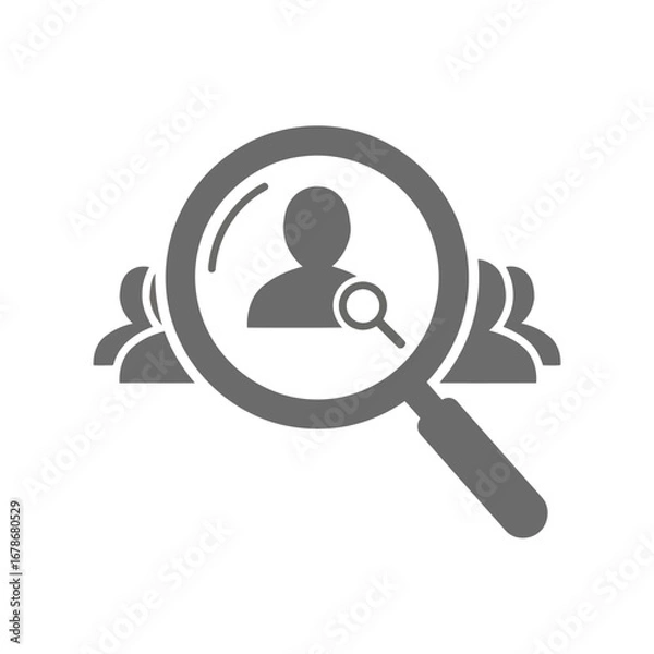 Fototapeta Vector illustration of a human resources concept magnifying glass over a person icon, with other people icons in the background