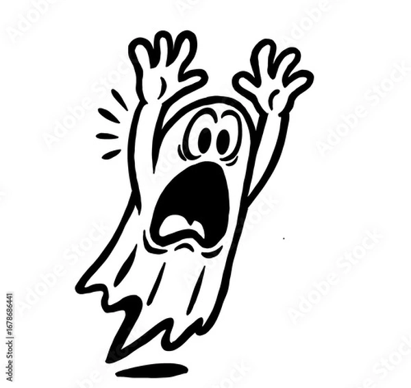 Obraz Ghost in a scary pose, black and white line drawing
