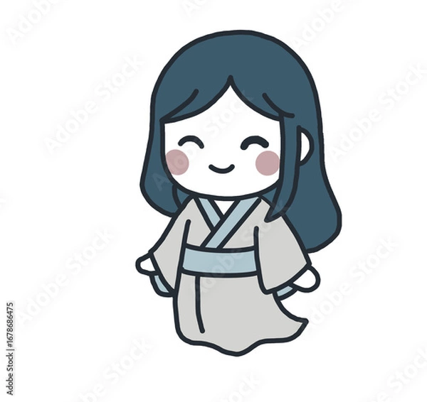 Obraz Illustration of a cute female ghost character that appears in the seventh month of the lunar calendar in Chinese culture