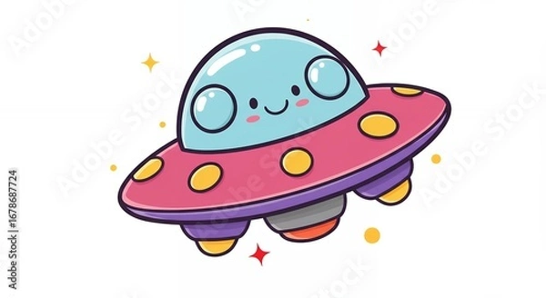 Fototapeta Cute cartoon alien spaceship illustration adorable design