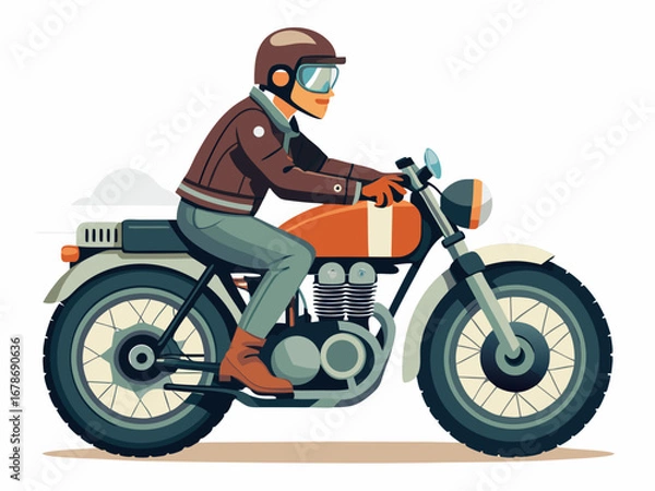 Obraz A person riding a vintage motorcycle with a helmet