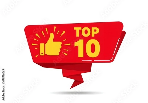 Fototapeta Top 10 Red Ribbon with Thumb Up Icon
