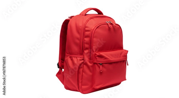 Obraz Red backpack has clean texture against a black backdrop. Ideal for product photography, posters, and branding projects.