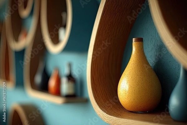 Fototapeta Decorative shelves with vases and bottles