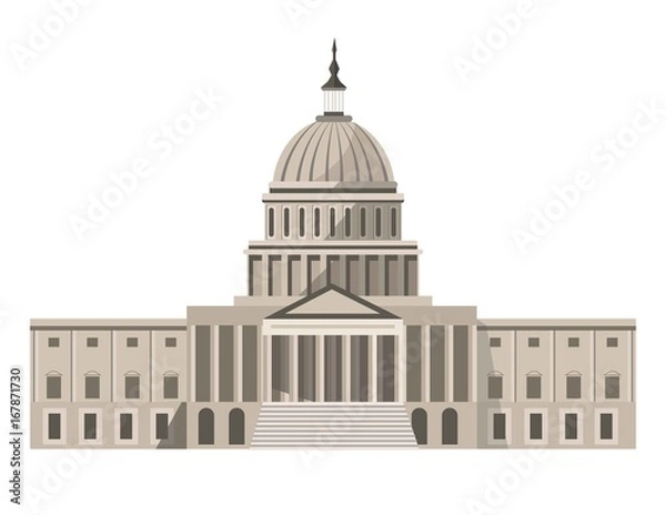 Fototapeta Słynny budynek Kapitolu Stanów Zjednoczonych na białym tle ilustracja kreskówka
