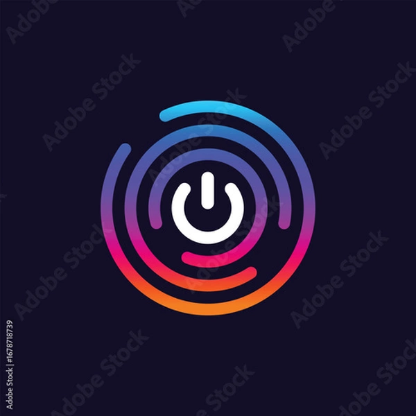 Fototapeta Power button logo. Designed for tech stores, gadget branding, or technology themes. Ideal for electronics shops, startup logos, or innovative product designs. Vector illustration.