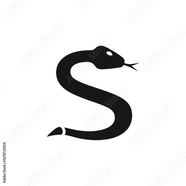Fototapeta Vector illustration of black snake in the shape of letter s