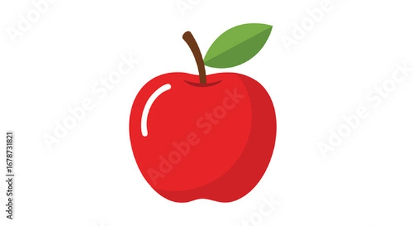 Fototapeta Vibrant red apple illustration with green leaf against a crisp white backdrop minimal design style vector format illustration icon graphic isolated