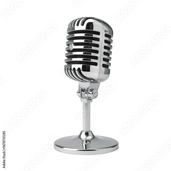 Fototapeta Chrome vintage microphone on transparent background, broadcasting and recording