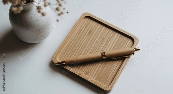 Obraz Elegant notebook and pen resting on a surface with subtle lighting