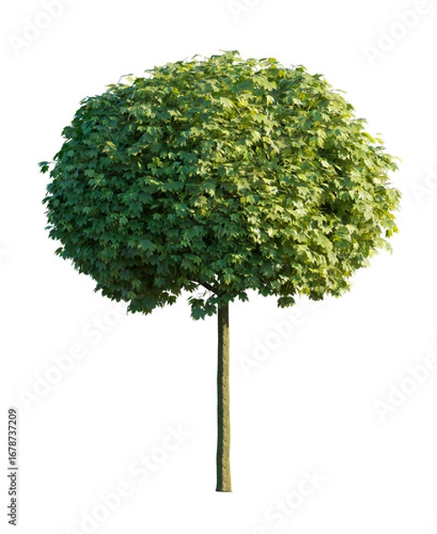 Fototapeta Acer globosum isolated png on transparent background premium nature cutout. Foreground tree (Acer palmatum Globosum, Dwarf Maple, Globe Maple or Dwarf Globe Maple)