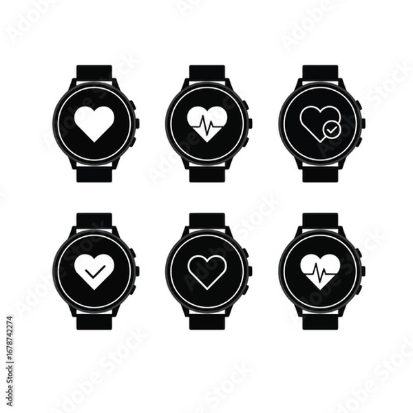 Fototapeta Smartwatch Heart Rate Monitor Icons