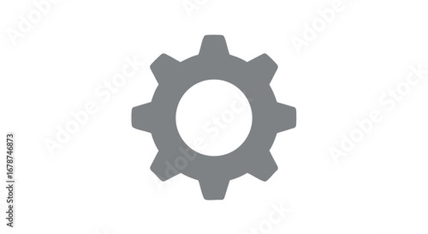 Fototapeta A Sleek Grey Cogwheel Depiction on a Plain White Backdrop Illustrating Mechanics and Industry Functionality and Interlocking Parts