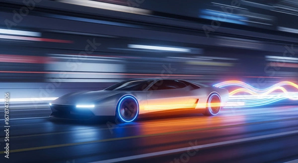 Fototapeta 近未来都市と乗り物のスピード感・サイバーパンクの世界