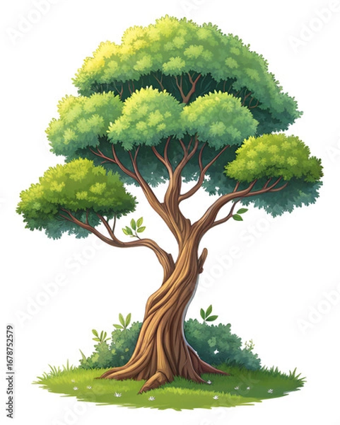 Fototapeta cartoon tree with green leaves isolated on transparent background 