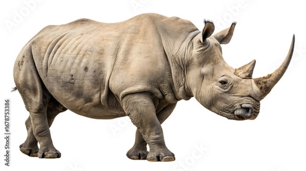 Fototapeta big rhino walking isolated on transparent background 