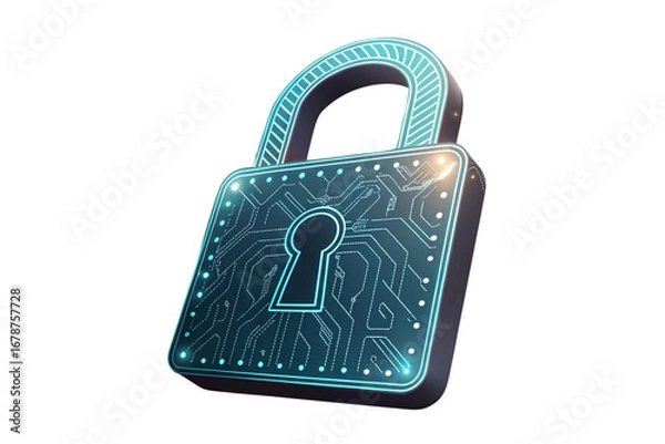Fototapeta Cybersecurity padlock isolated on transparent background