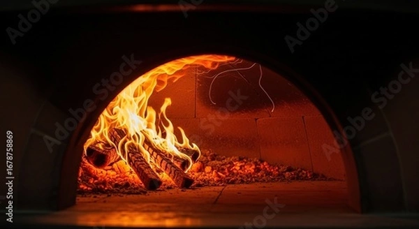 Fototapeta Fiery Wood-Burning Oven Interior: Warm, Rustic, Culinary Stock Image