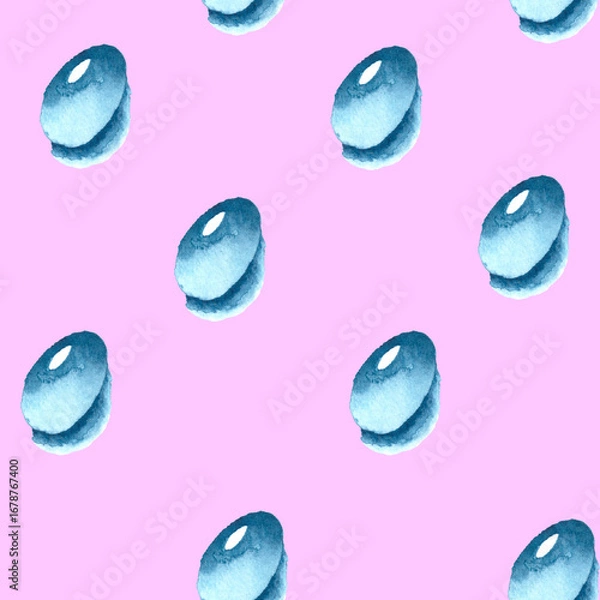 Obraz watercolor hand painted illustration of blue water drop as seamless pattern on pink background