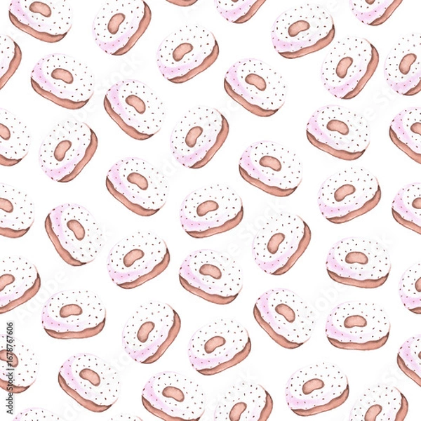 Obraz seamless pattern of watercolor donuts, hand painted illustration elements on white background