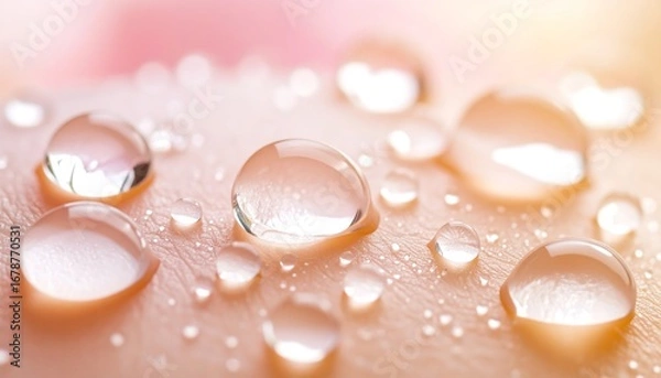 Fototapeta Closeup of Water Drops on Human Skin Symbolizing Freshness and Moisture