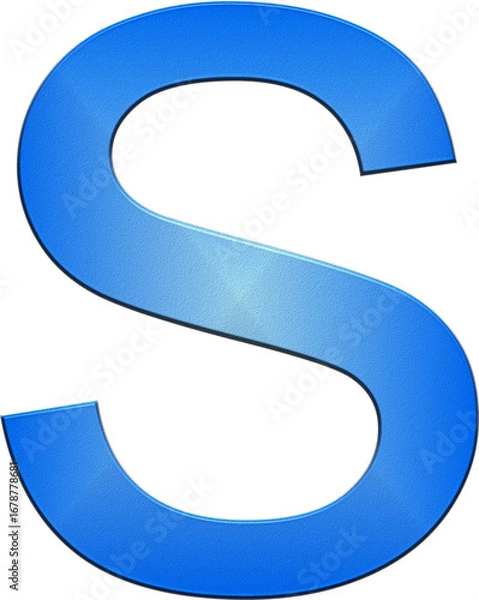 Fototapeta Blue 3D letter S with texture and shadow effect on a light gray background.