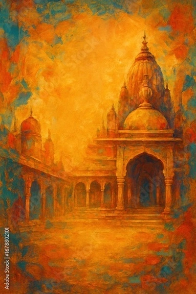 Fototapeta Colorful background with abstract temple in Indian style.