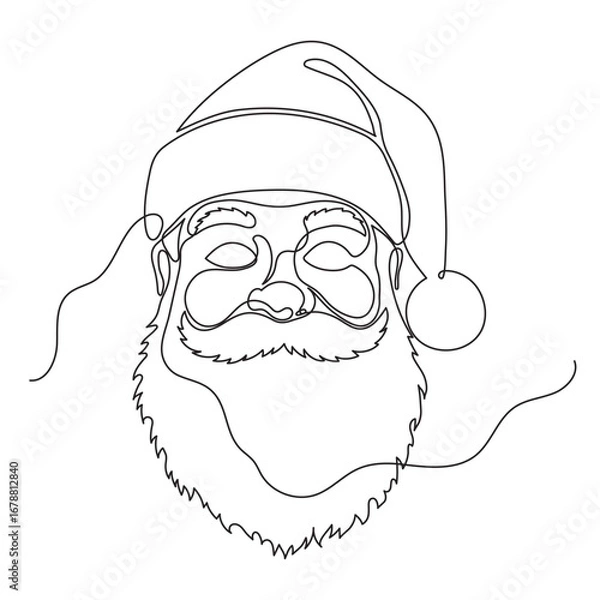 Fototapeta Santa Claus head drawing with one editable line. Vector illustration