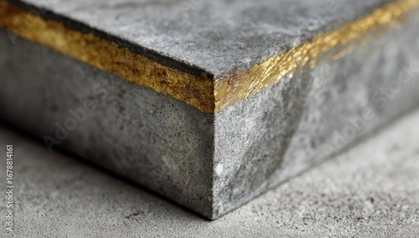 Fototapeta Close-up of a gray concrete block with a golden strip