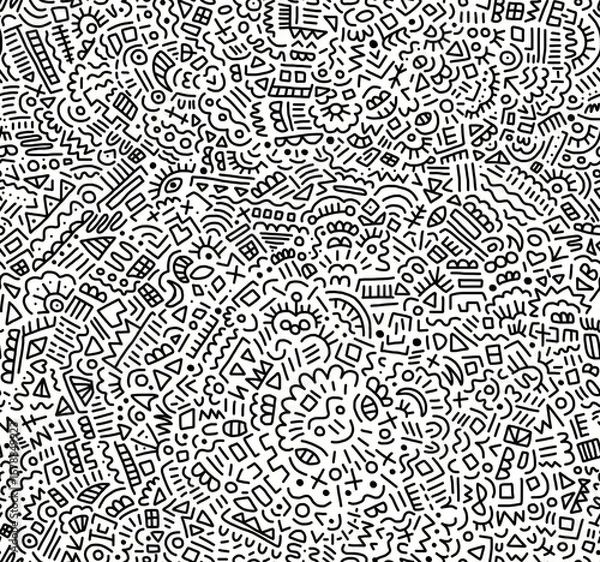 Fototapeta The black and white abstract doodle drawing is hand-drawn.Seamless pattern.	
