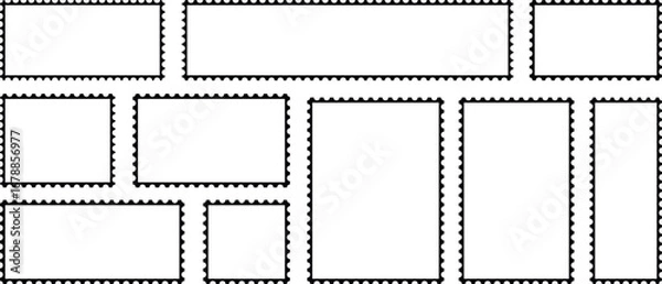Fototapeta Postage stamp set. Zigzag edge and scallop edge. Rectangle shape with zigzag edges. Border style postage stamp set