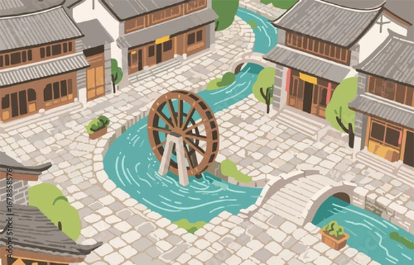 Fototapeta Chinese style architecture and scenery, vector diagram