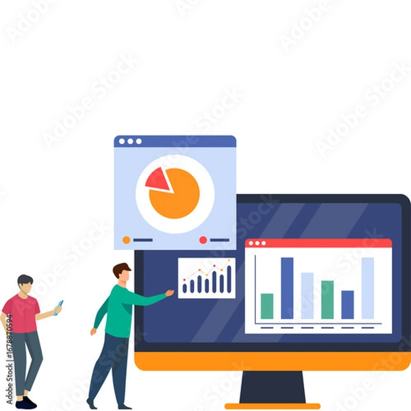 Obraz Businessman showing Data analysis on computer screen Illustration