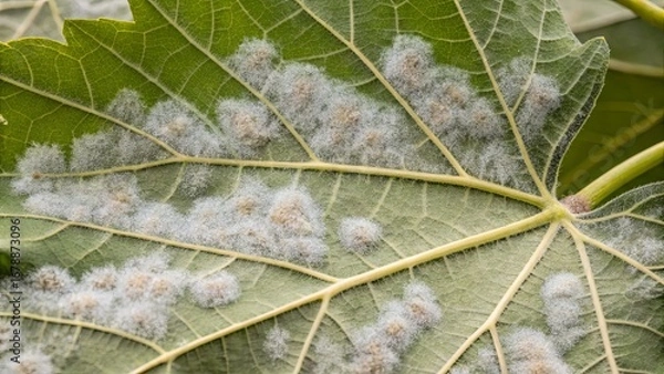 Fototapeta Downy Mildew on Grape Leaf Underside Close-Up