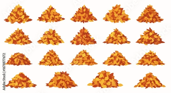 Fototapeta Vector Icons Set of Set of colorful autumn leaf piles in various shapes and sizes cartoon vector illustration. EPS Editable
