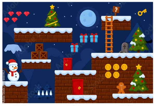 Fototapeta Vector Art Christmas Game Platformer Level