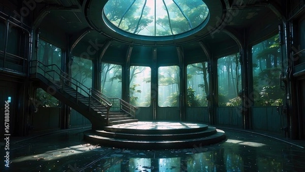 Fototapeta ゲーム背景　未来とゴシックが融合したホール宮殿ステージ