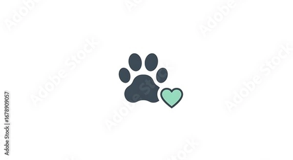 Fototapeta A stylized dark blue paw print with a light green heart icon on a white background.